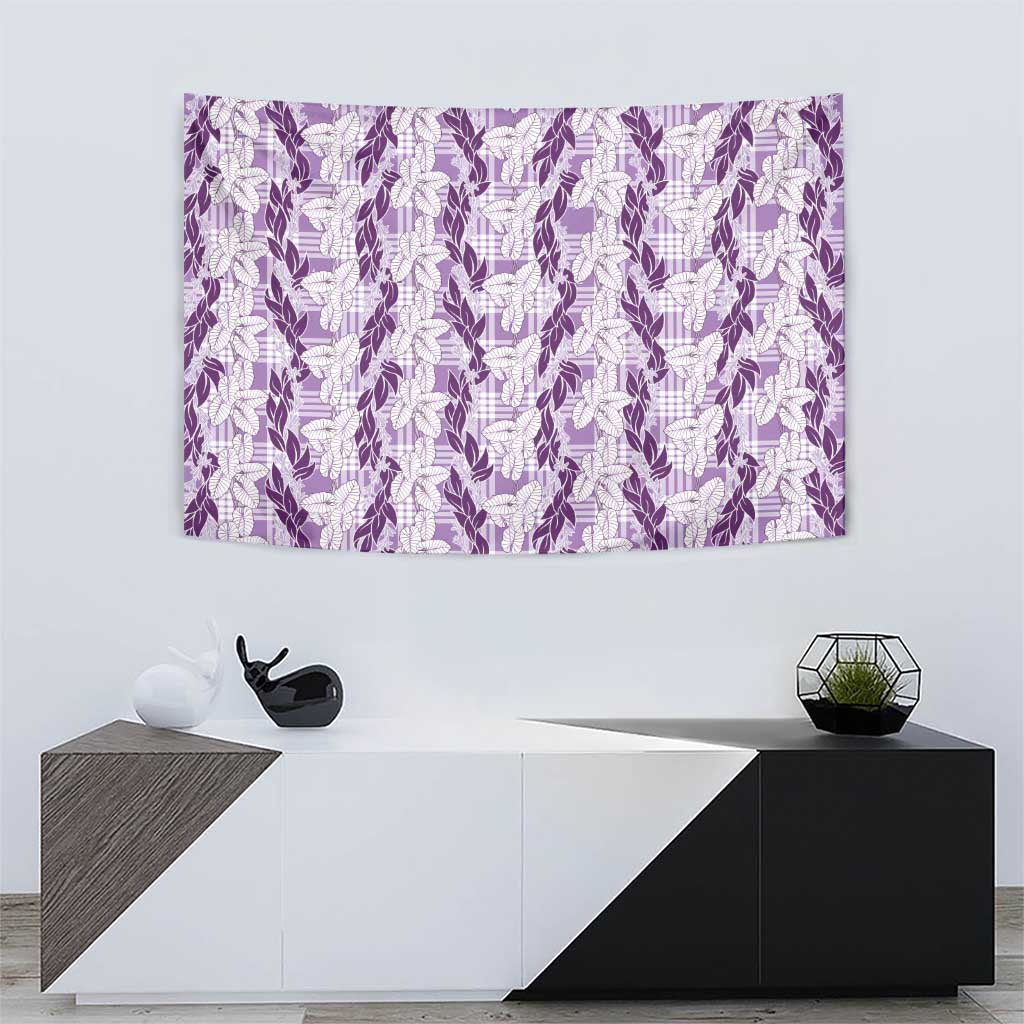 Hawaii Ti Leaf Maile Tuberose Lei Tapestry With Hanalei Leaf Purple