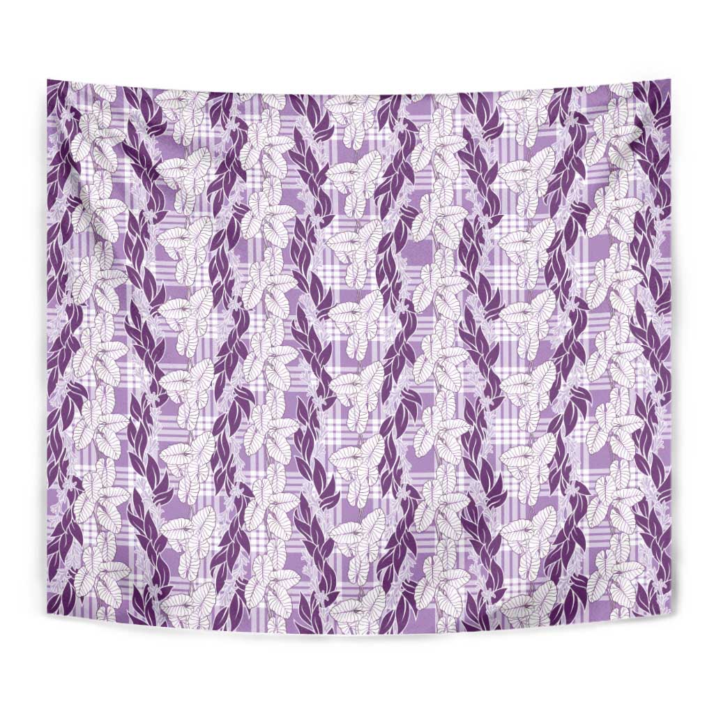 Hawaii Ti Leaf Maile Tuberose Lei Tapestry With Hanalei Leaf Purple