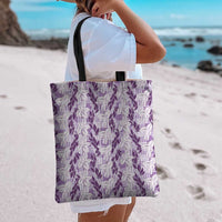 Hawaii Ti Leaf Maile Tuberose Lei Tote Bag With Hanalei Leaf Purple
