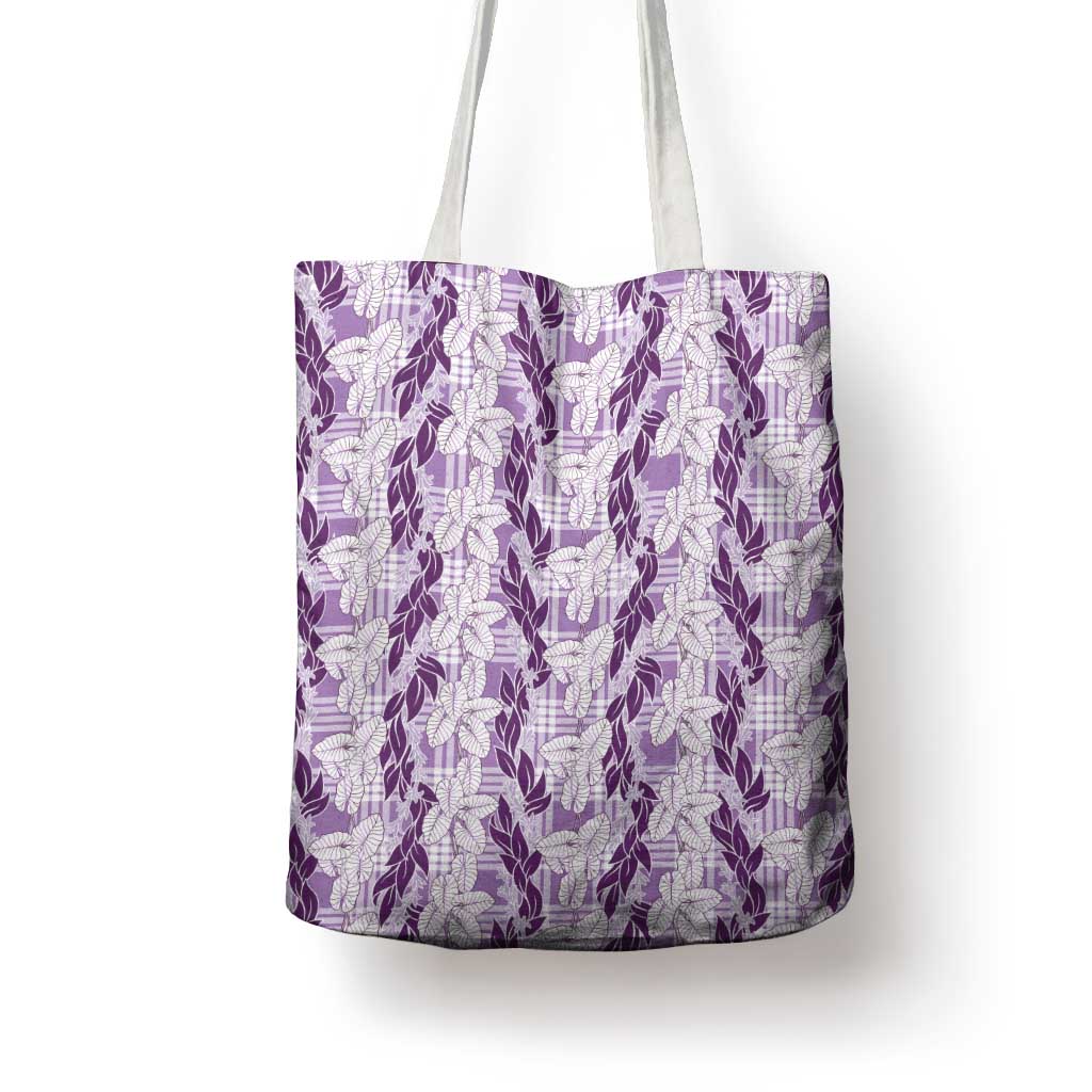 Hawaii Ti Leaf Maile Tuberose Lei Tote Bag With Hanalei Leaf Purple