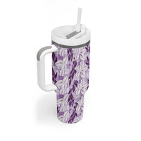 Hawaii Ti Leaf Maile Tuberose Lei Tumbler With Handle With Hanalei Leaf Purple LT05 - Polynesian Pride