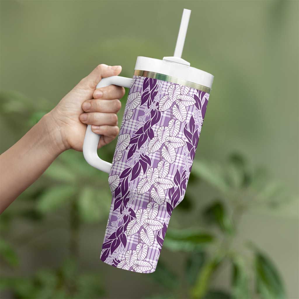 Hawaii Ti Leaf Maile Tuberose Lei Tumbler With Handle With Hanalei Leaf Purple LT05 - Polynesian Pride
