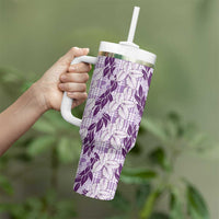 Hawaii Ti Leaf Maile Tuberose Lei Tumbler With Handle With Hanalei Leaf Purple LT05 - Polynesian Pride