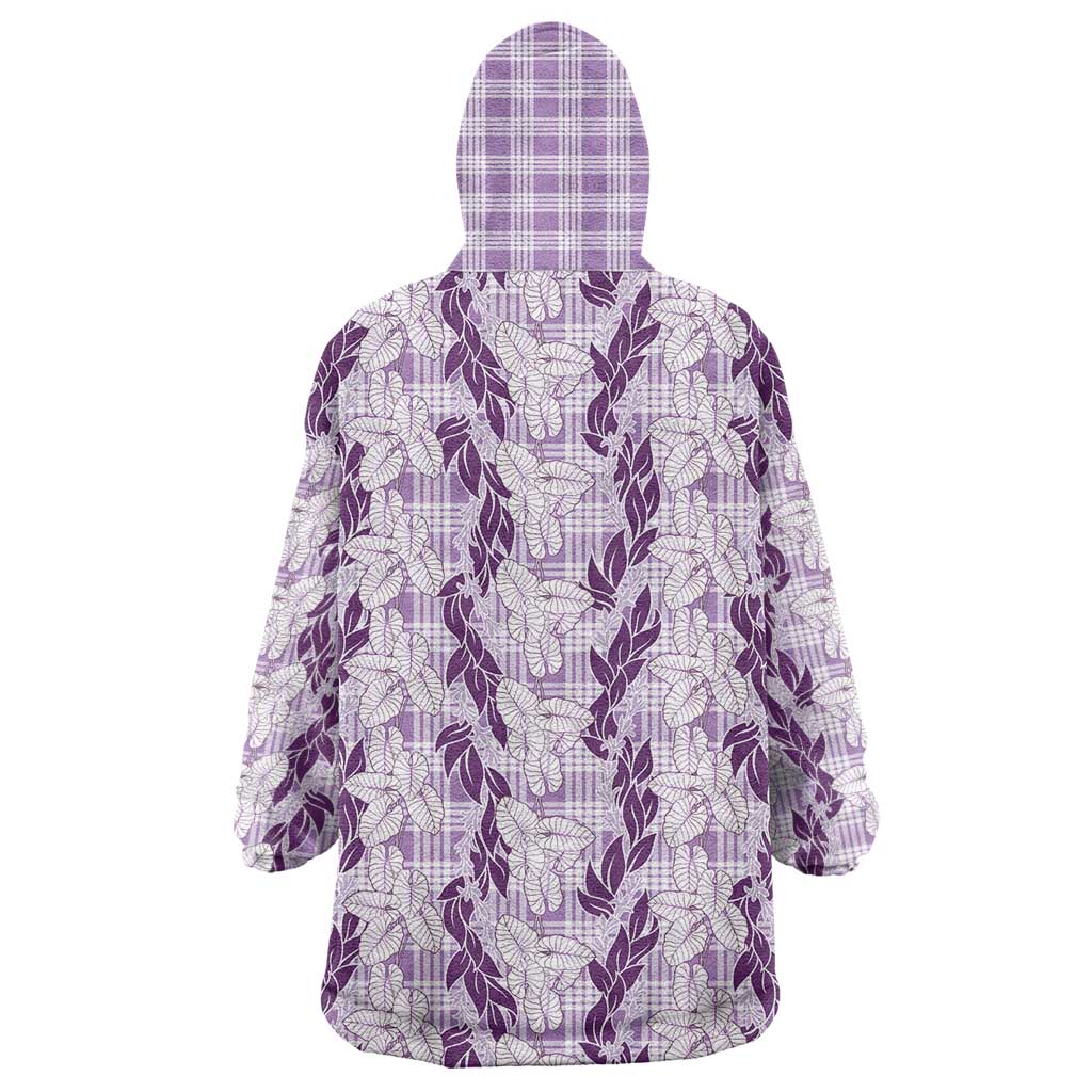 Hawaii Ti Leaf Maile Tuberose Lei Wearable Blanket Hoodie With Hanalei Leaf Purple LT05 - Polynesian Pride