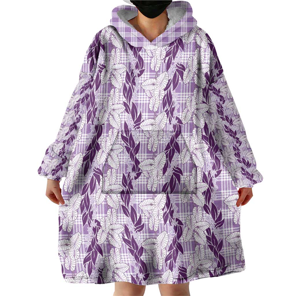 Hawaii Ti Leaf Maile Tuberose Lei Wearable Blanket Hoodie With Hanalei Leaf Purple LT05 - Polynesian Pride
