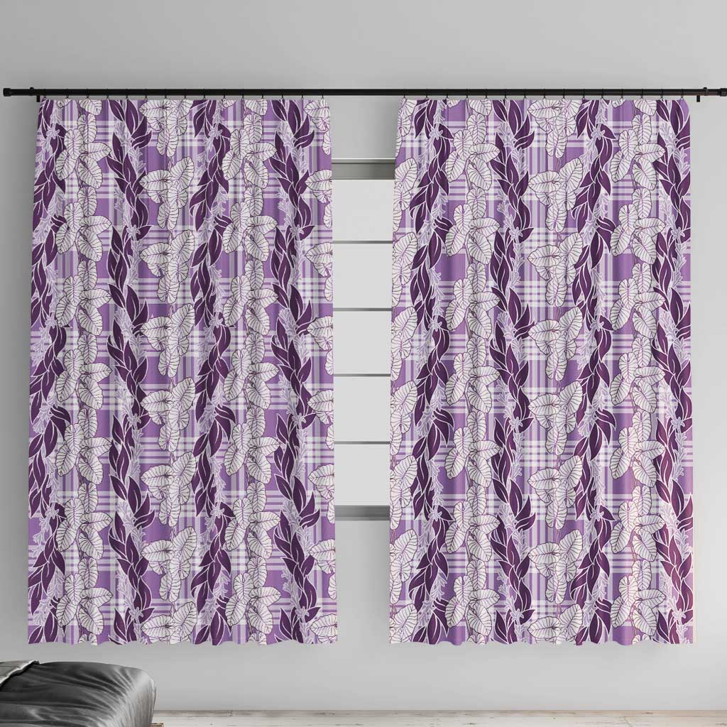 Hawaii Ti Leaf Maile Tuberose Lei Window Curtain With Hanalei Leaf Purple LT05 With Hooks Purple - Polynesian Pride