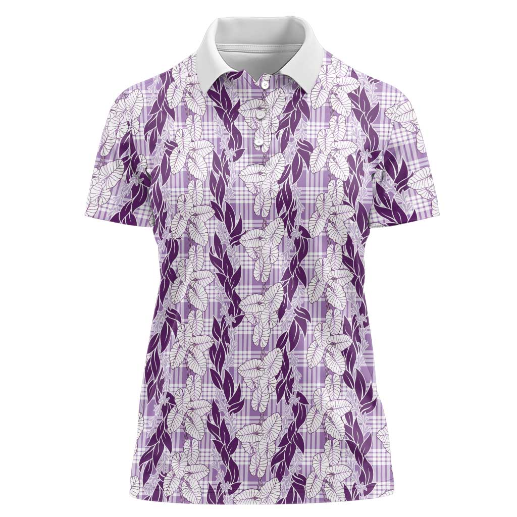Hawaii Ti Leaf Maile Tuberose Lei Women Polo Shirt With Hanalei Leaf Purple LT05 Female Purple - Polynesian Pride