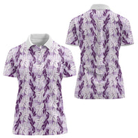 Hawaii Ti Leaf Maile Tuberose Lei Women Polo Shirt With Hanalei Leaf Purple LT05 - Polynesian Pride