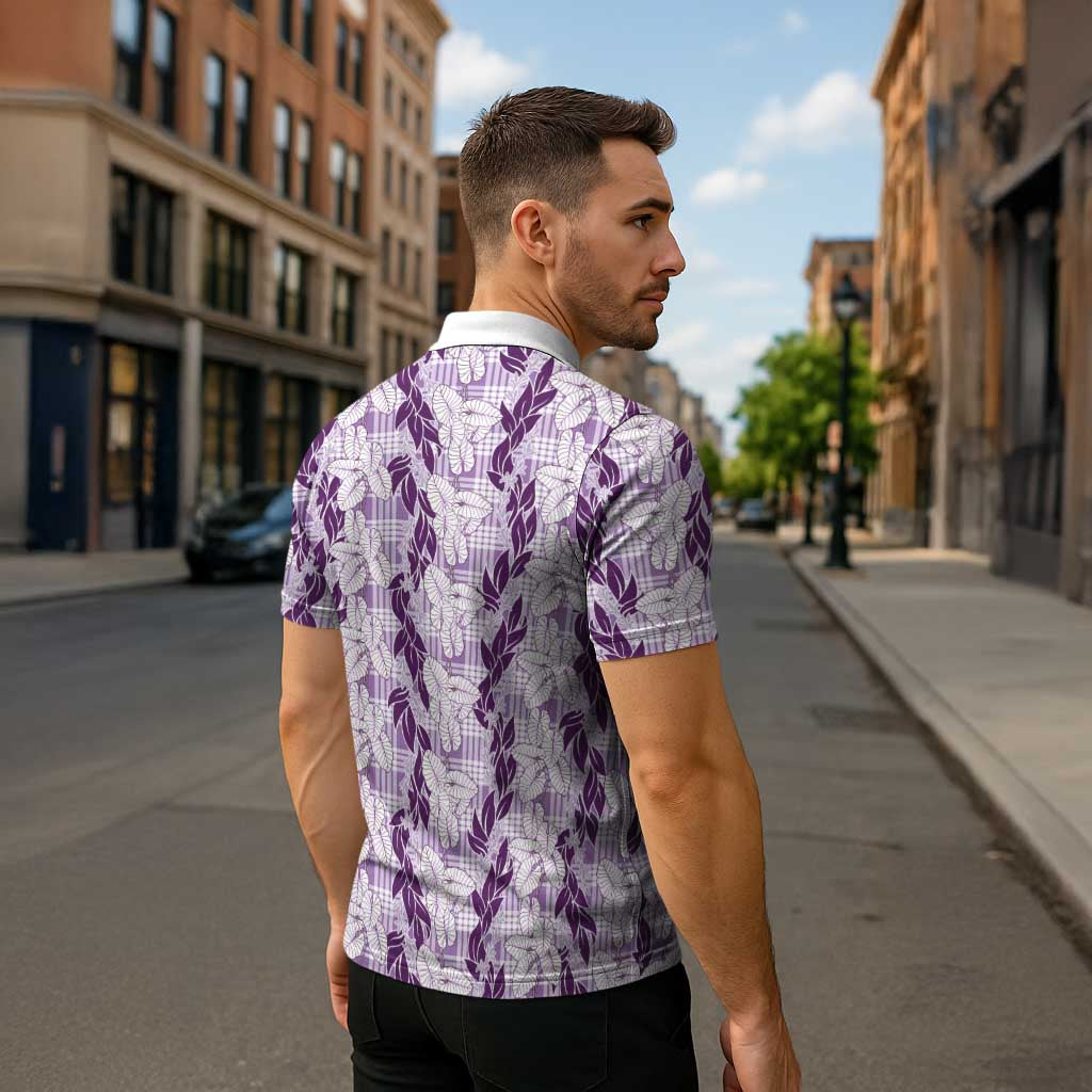 Hawaii Ti Leaf Maile Tuberose Lei Zipper Polo Shirt With Hanalei Leaf Purple LT05 - Polynesian Pride