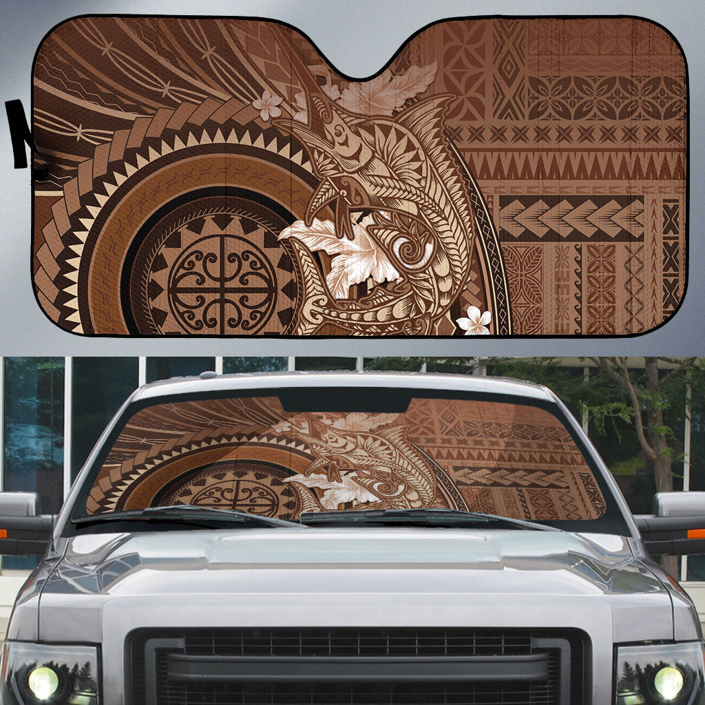 Samoa Tatau Marlin Auto Sun Shade With Siapo Motifs Brown LT05 Brown - Polynesian Pride