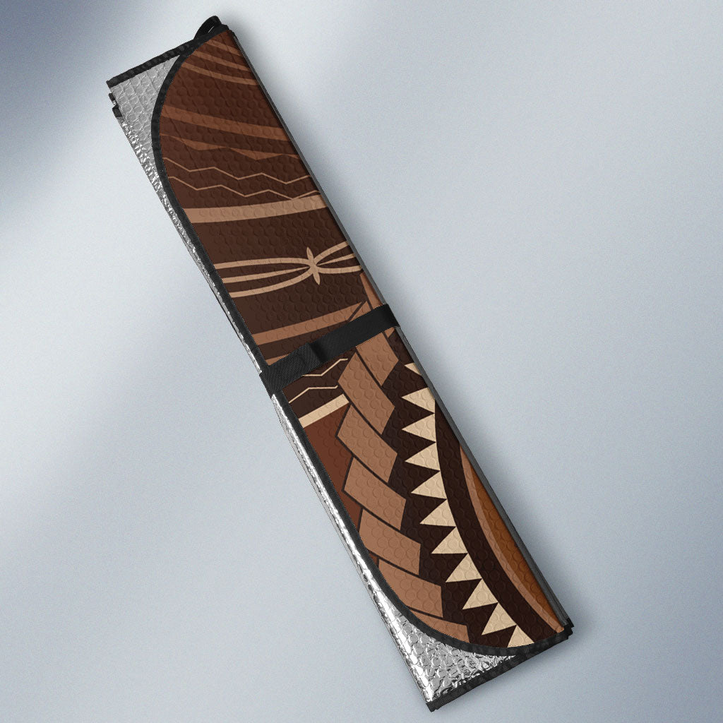 Samoa Tatau Marlin Auto Sun Shade With Siapo Motifs Brown LT05 - Polynesian Pride