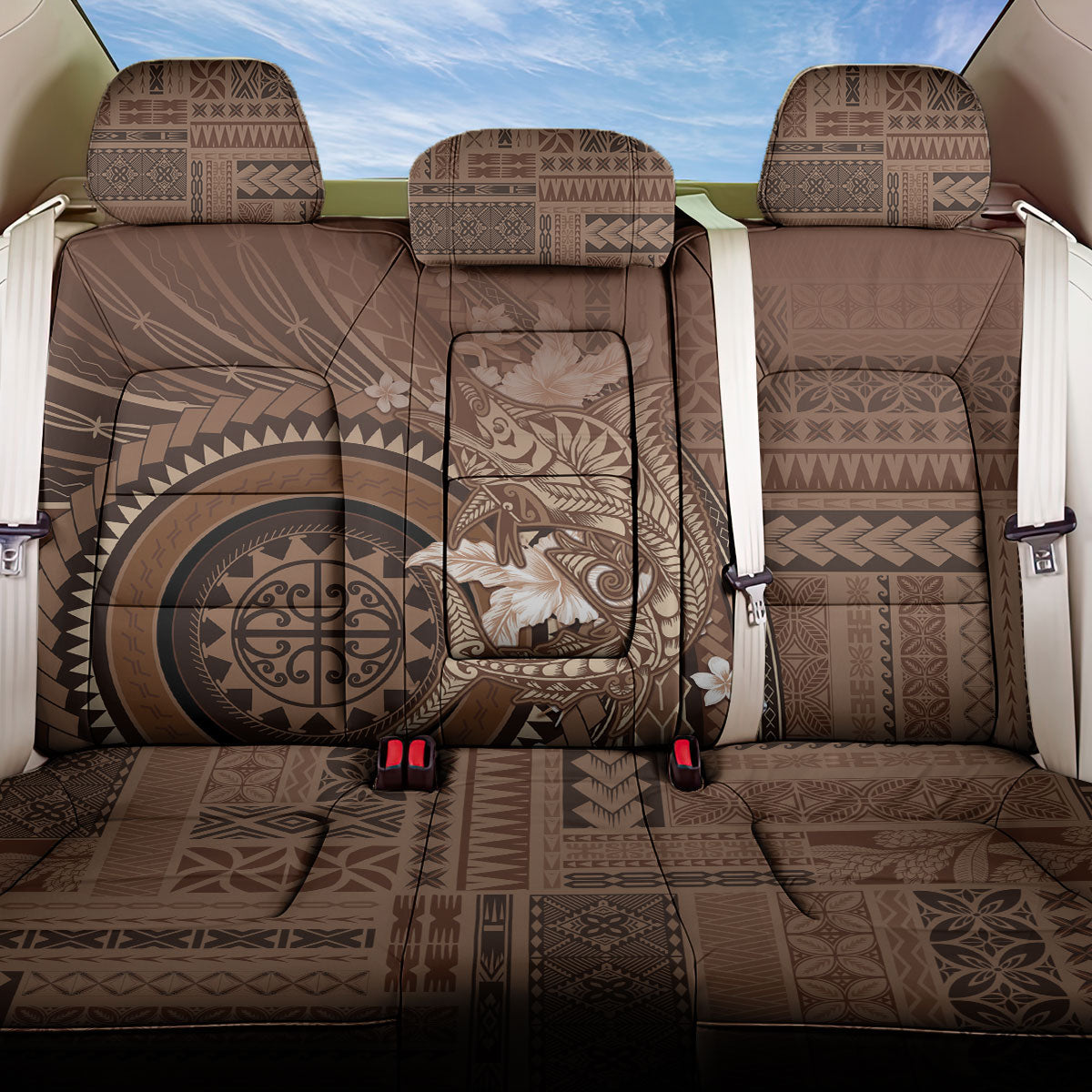 Samoa Tatau Marlin Back Car Seat Cover With Siapo Motifs Brown LT05 One Size Brown - Polynesian Pride