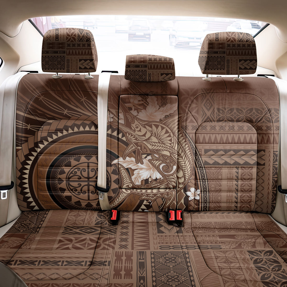 Samoa Tatau Marlin Back Car Seat Cover With Siapo Motifs Brown LT05 - Polynesian Pride