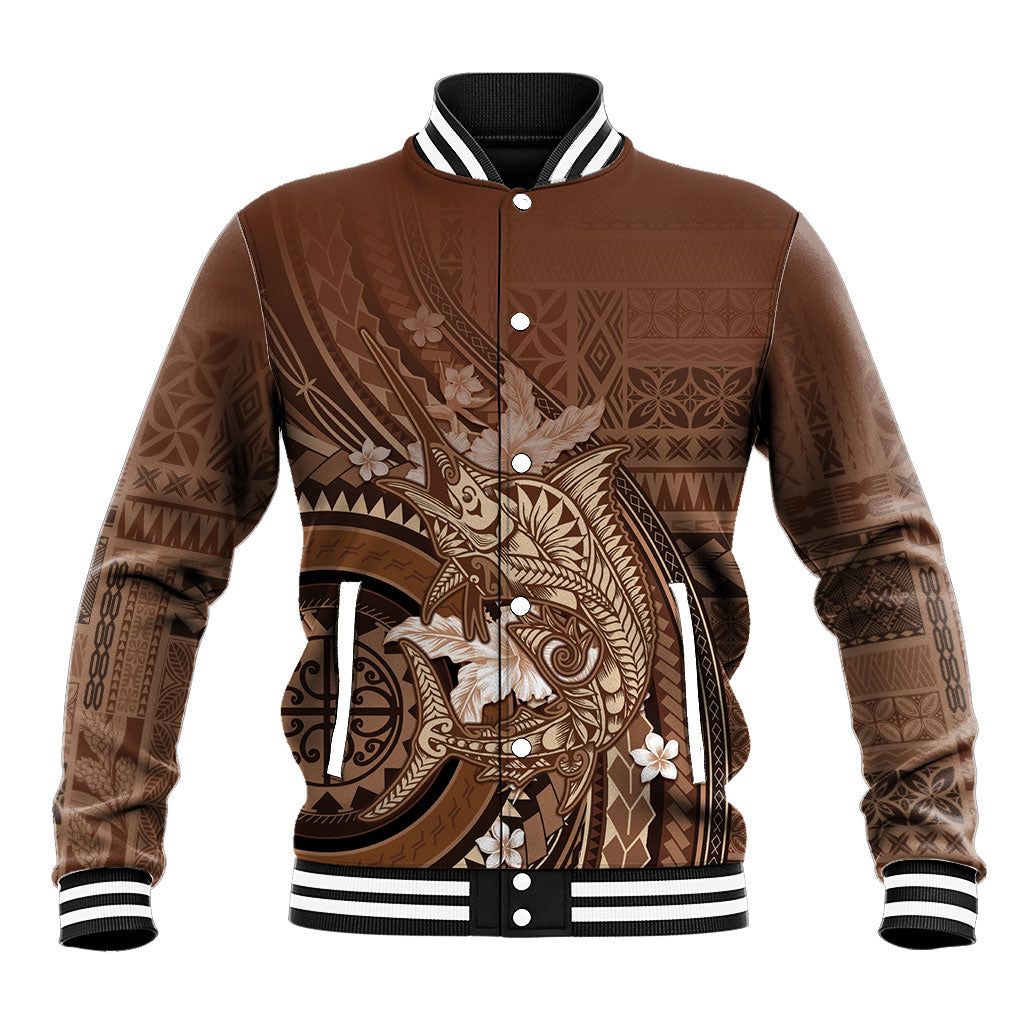 Samoa Tatau Marlin Baseball Jacket With Siapo Motifs Brown LT05 Unisex Brown - Polynesian Pride