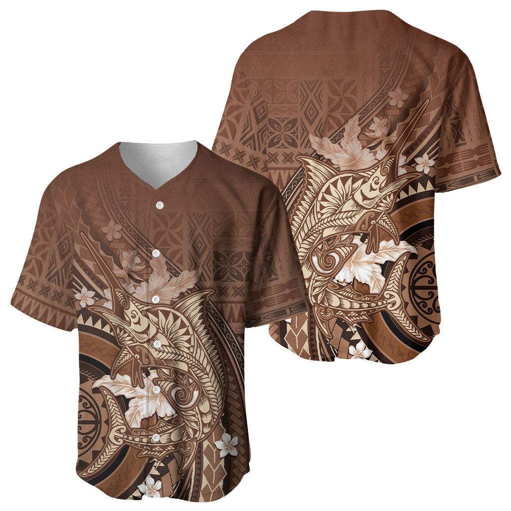 Samoa Tatau Marlin Baseball Jersey With Siapo Motifs Brown LT05 - Polynesian Pride