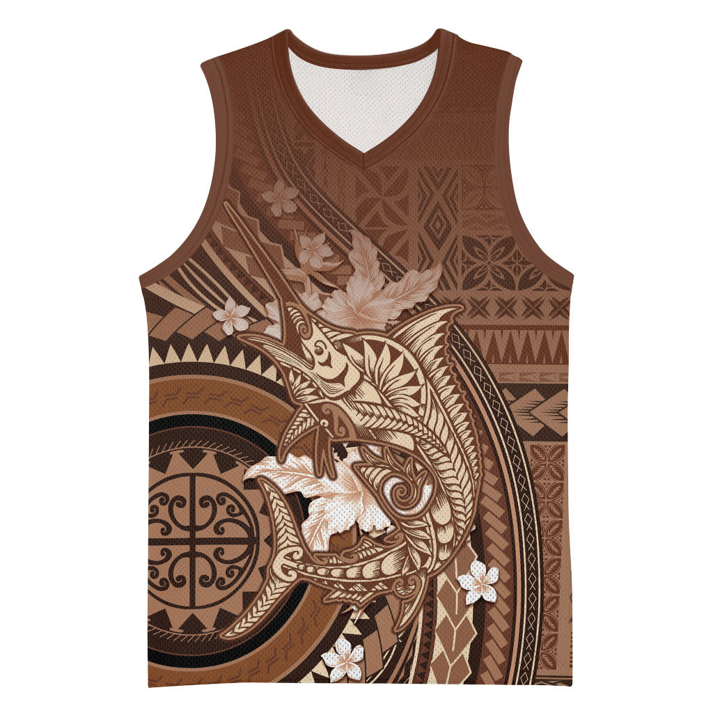 Samoa Tatau Marlin Basketball Jersey With Siapo Motifs Brown LT05 Unisex Brown - Polynesian Pride