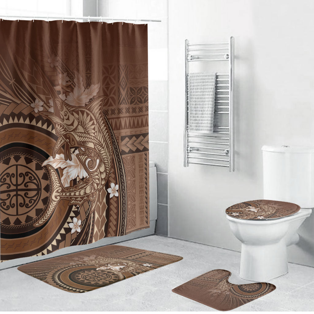 Samoa Tatau Marlin Bathroom Set With Siapo Motifs Brown LT05 Bathroom Set (4 pcs) Brown - Polynesian Pride