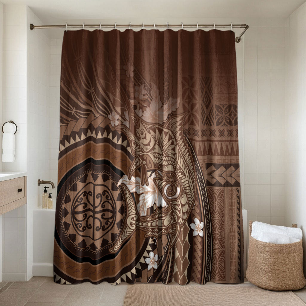 Samoa Tatau Marlin Bathroom Set With Siapo Motifs Brown LT05 Shower Curtain Only Brown - Polynesian Pride