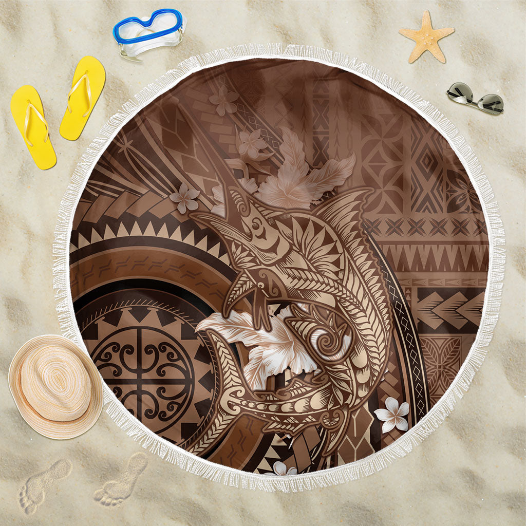 Samoa Tatau Marlin Beach Blanket With Siapo Motifs Brown LT05 One Size 150cm Brown - Polynesian Pride