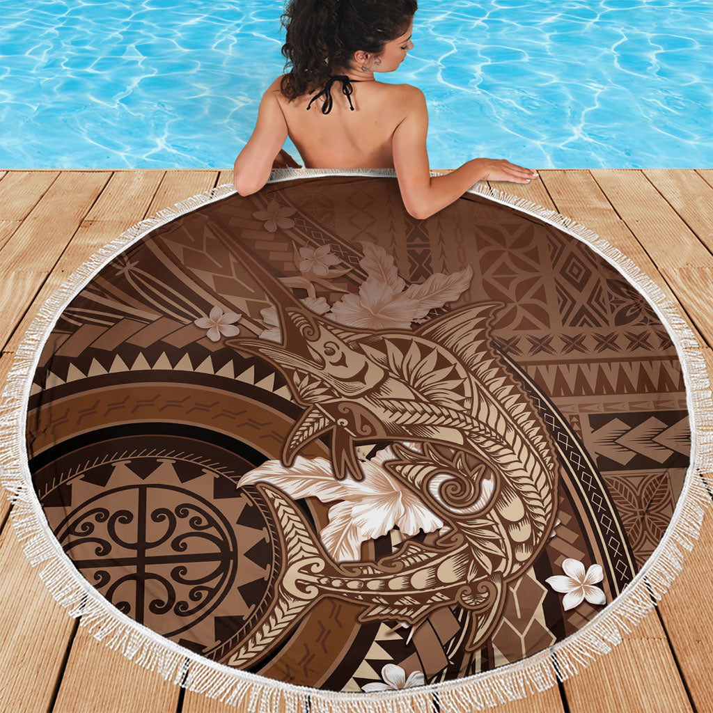 Samoa Tatau Marlin Beach Blanket With Siapo Motifs Brown LT05 - Polynesian Pride