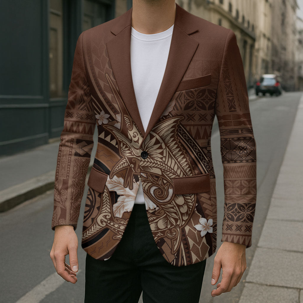 Samoa Tatau Marlin Blazer With Siapo Motifs Brown LT05 - Polynesian Pride