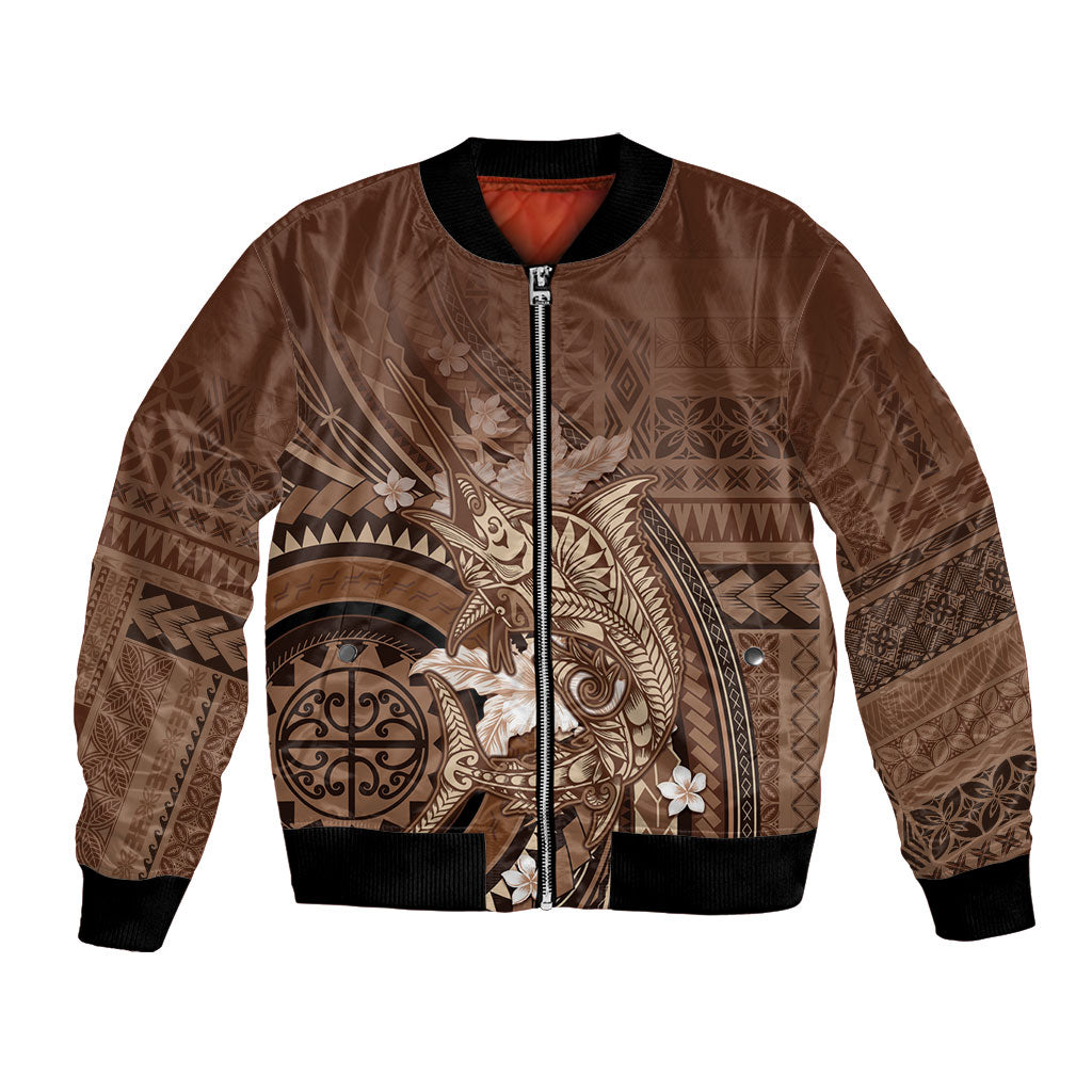 Samoa Tatau Marlin Bomber Jacket With Siapo Motifs Brown LT05 Unisex Brown - Polynesian Pride