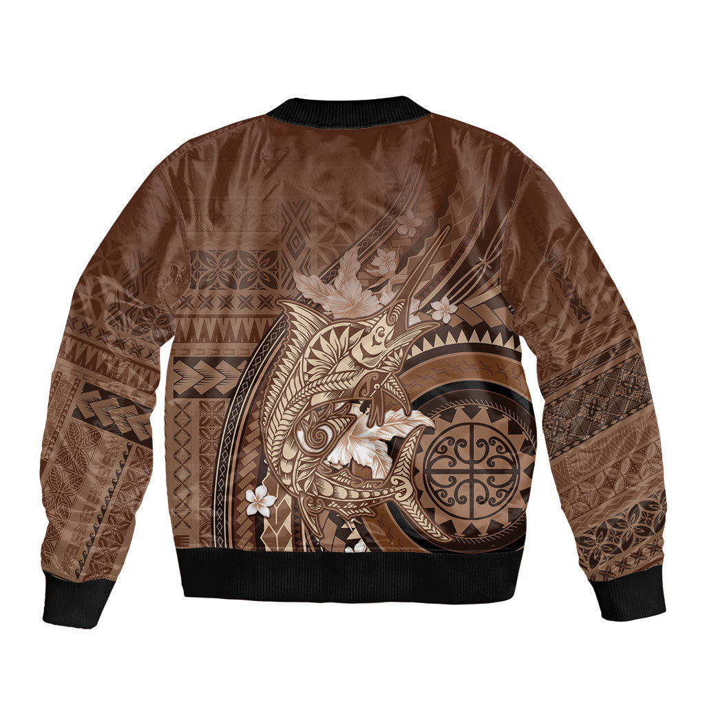 Samoa Tatau Marlin Bomber Jacket With Siapo Motifs Brown LT05 - Polynesian Pride