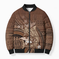 Samoa Tatau Marlin Bomber Puffer Jacket With Siapo Motifs Brown LT05 Unisex Brown - Polynesian Pride