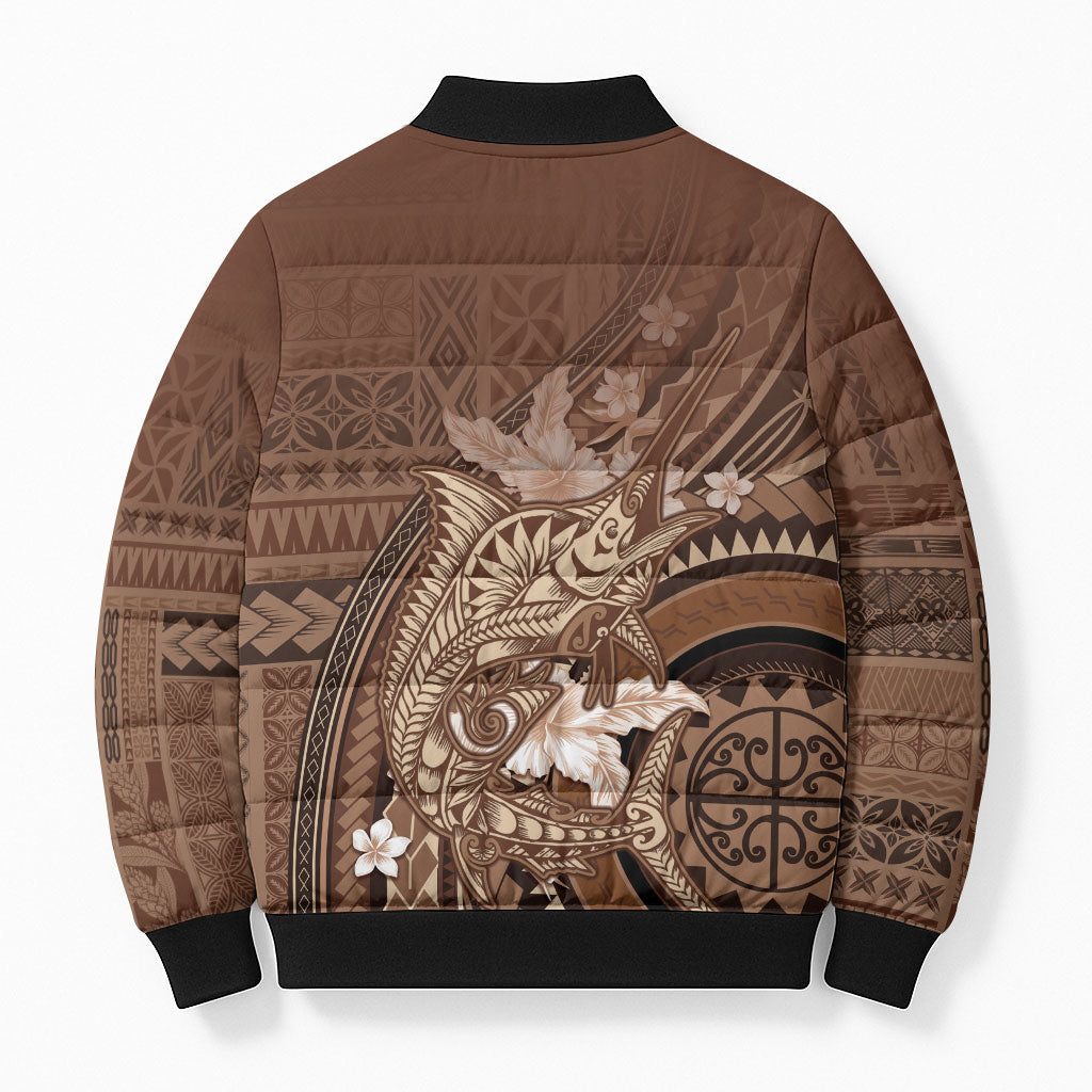 Samoa Tatau Marlin Bomber Puffer Jacket With Siapo Motifs Brown LT05 - Polynesian Pride