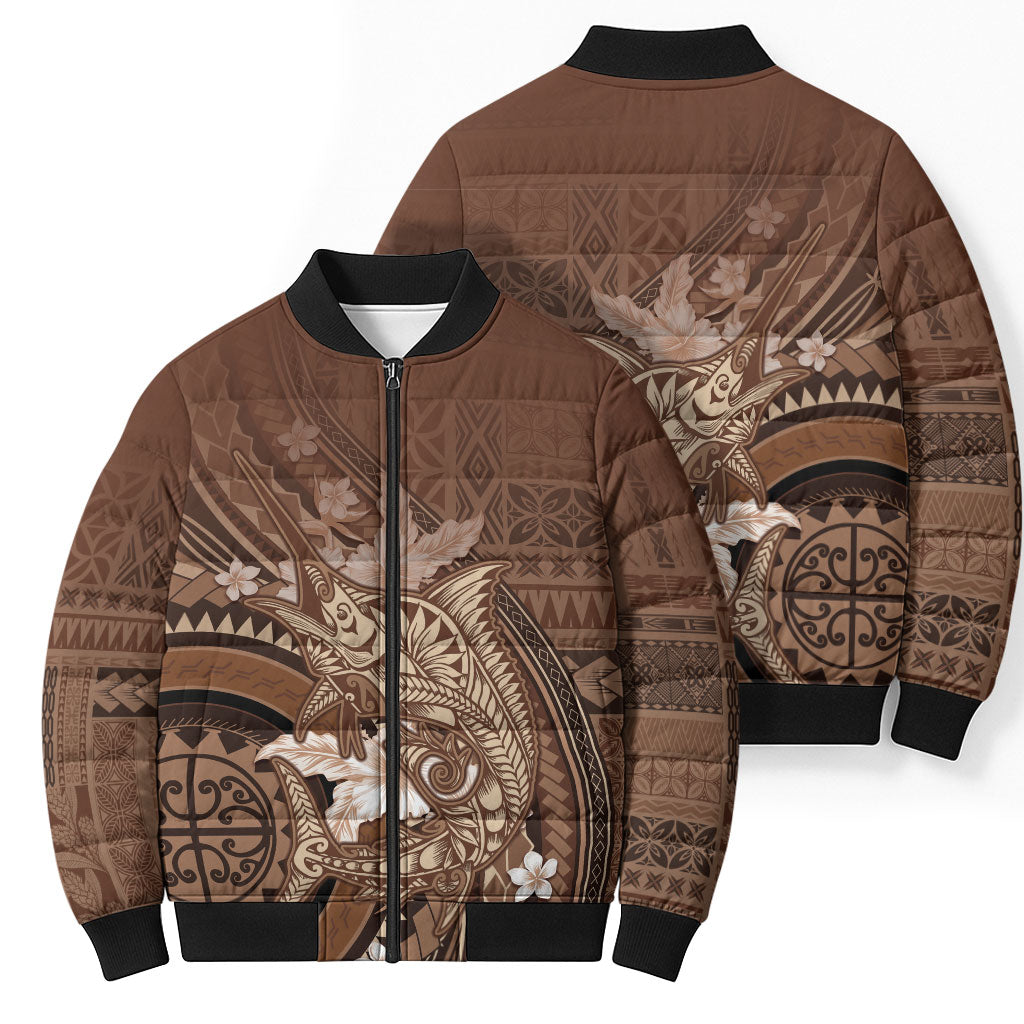 Samoa Tatau Marlin Bomber Puffer Jacket With Siapo Motifs Brown LT05 - Polynesian Pride