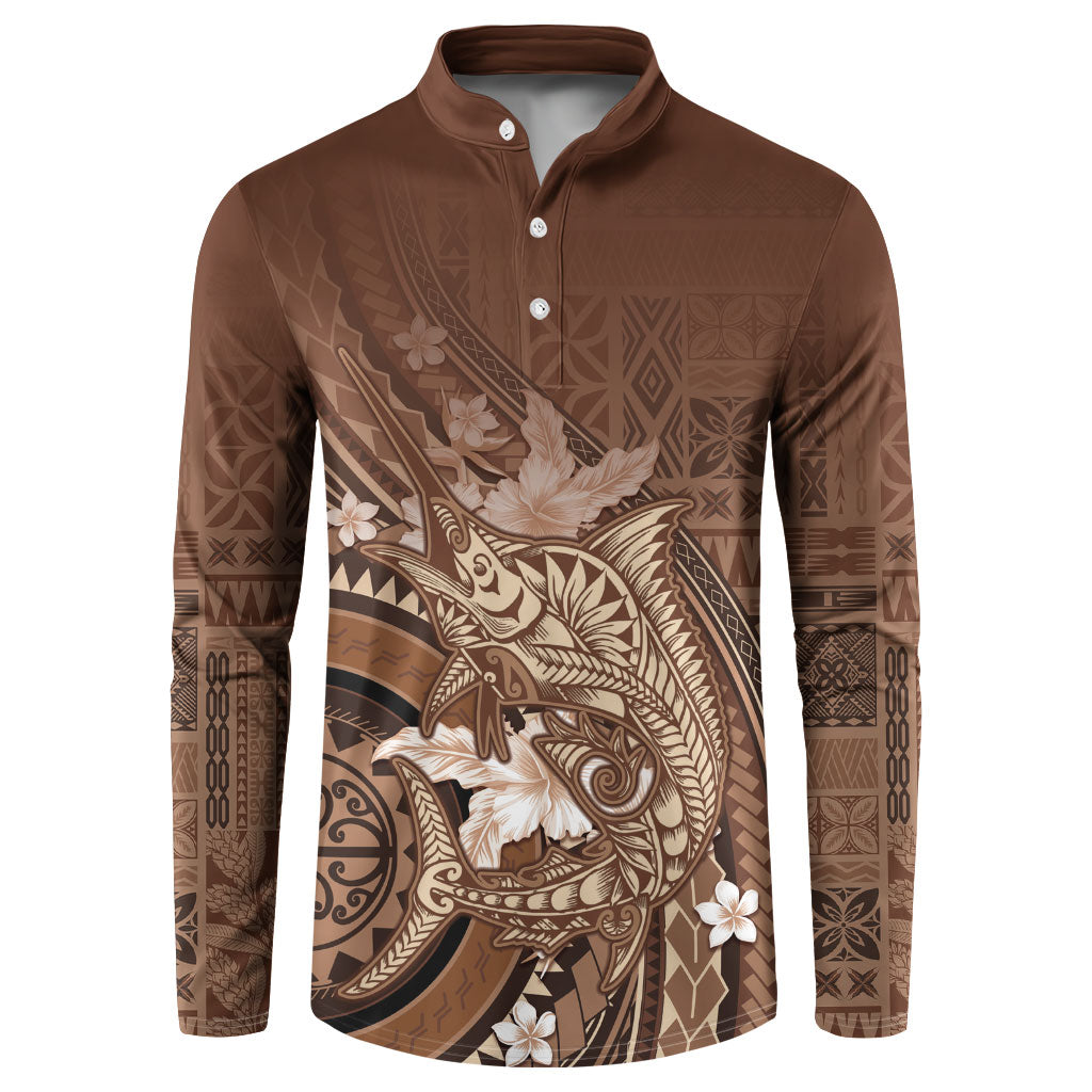 Samoa Tatau Marlin Button Sweatshirt With Siapo Motifs Brown LT05 Brown - Polynesian Pride