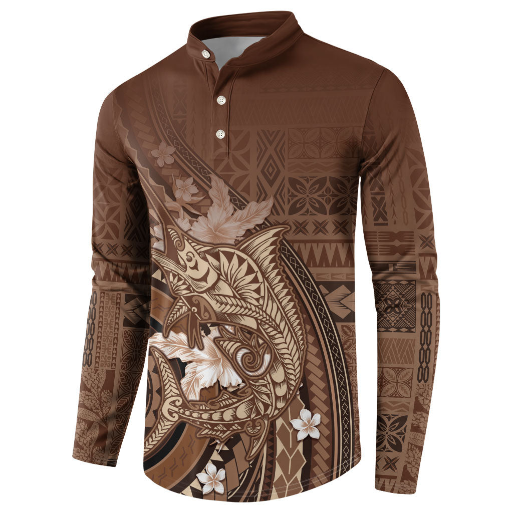 Samoa Tatau Marlin Button Sweatshirt With Siapo Motifs Brown LT05 - Polynesian Pride