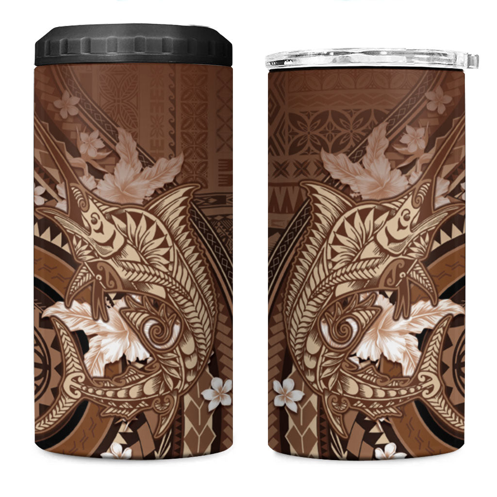 Samoa Tatau Marlin 4 in 1 Can Cooler Tumbler With Siapo Motifs Brown LT05 One Size: 16 oz Brown - Polynesian Pride