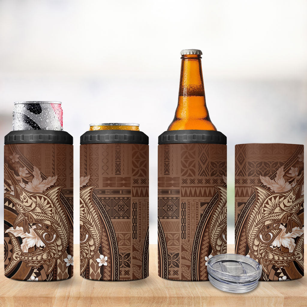 Samoa Tatau Marlin 4 in 1 Can Cooler Tumbler With Siapo Motifs Brown LT05 - Polynesian Pride