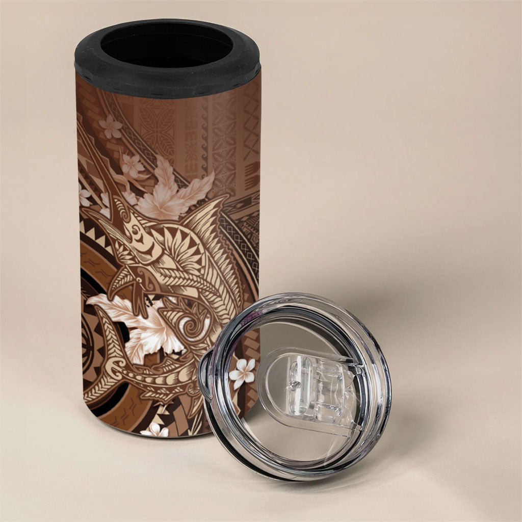 Samoa Tatau Marlin 4 in 1 Can Cooler Tumbler With Siapo Motifs Brown LT05 - Polynesian Pride