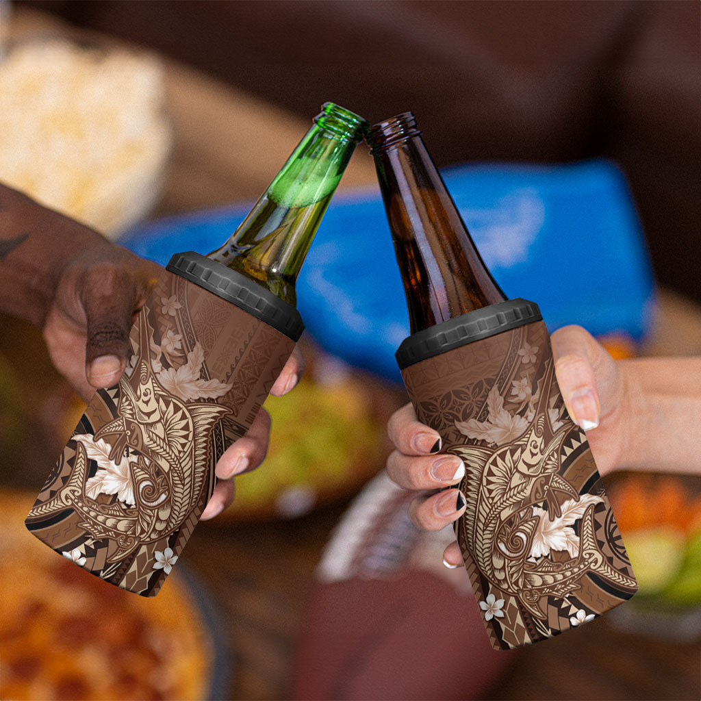 Samoa Tatau Marlin 4 in 1 Can Cooler Tumbler With Siapo Motifs Brown LT05 - Polynesian Pride
