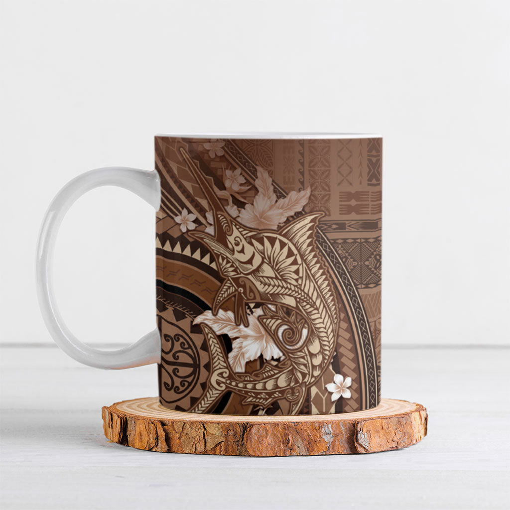 Samoa Tatau Marlin Ceramic Mug With Siapo Motifs Brown LT05 Brown - Polynesian Pride