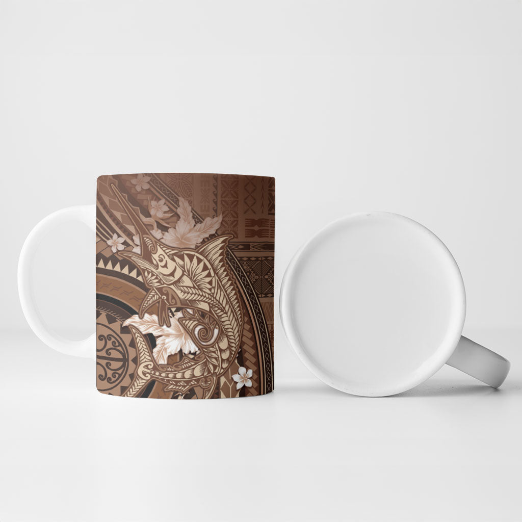 Samoa Tatau Marlin Ceramic Mug With Siapo Motifs Brown LT05 - Polynesian Pride