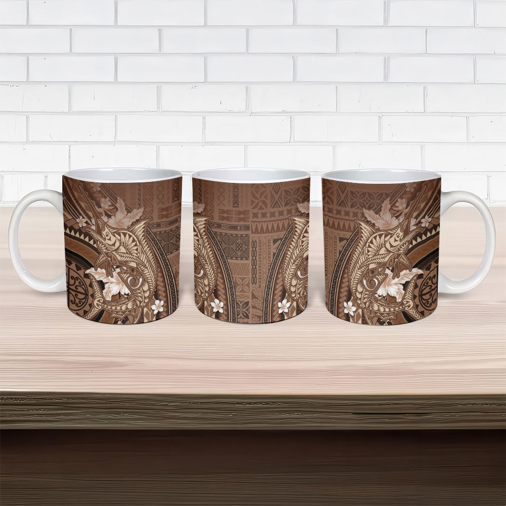 Samoa Tatau Marlin Ceramic Mug With Siapo Motifs Brown LT05 - Polynesian Pride