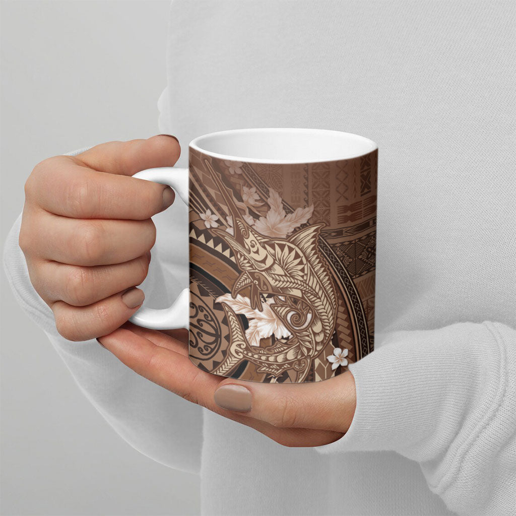 Samoa Tatau Marlin Ceramic Mug With Siapo Motifs Brown LT05 - Polynesian Pride