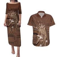 Samoa Tatau Marlin Couples Matching Puletasi and Hawaiian Shirt With Siapo Motifs Brown LT05 Brown - Polynesian Pride