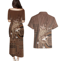 Samoa Tatau Marlin Couples Matching Puletasi and Hawaiian Shirt With Siapo Motifs Brown LT05 - Polynesian Pride