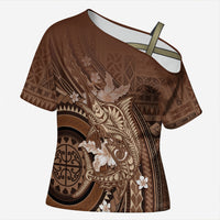 Samoa Tatau Marlin Cross Shoulder Shirt With Siapo Motifs Brown LT05 Female Brown - Polynesian Pride