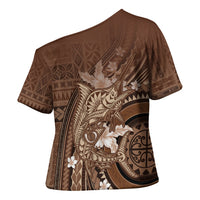 Samoa Tatau Marlin Cross Shoulder Shirt With Siapo Motifs Brown LT05 - Polynesian Pride