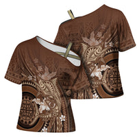 Samoa Tatau Marlin Cross Shoulder Shirt With Siapo Motifs Brown LT05 - Polynesian Pride