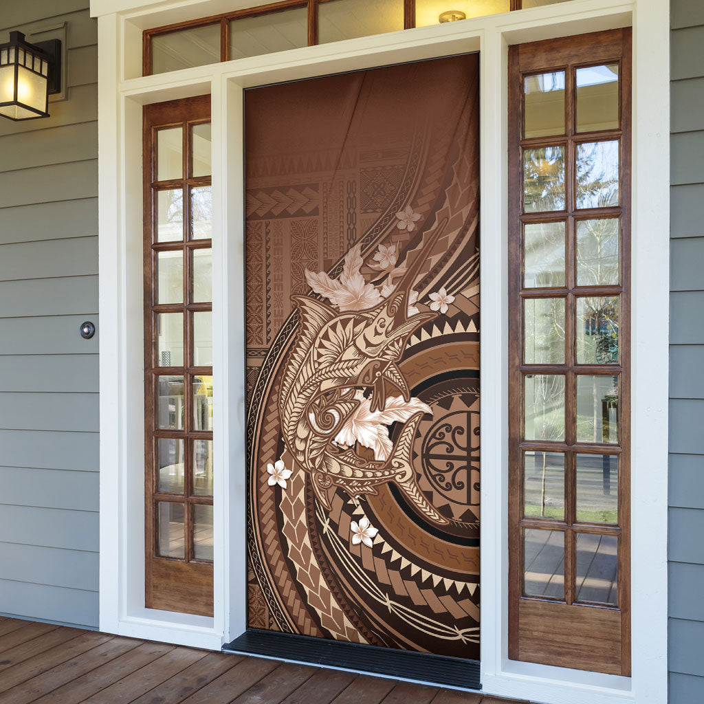 Samoa Tatau Marlin Door Cover With Siapo Motifs Brown LT05 - Polynesian Pride