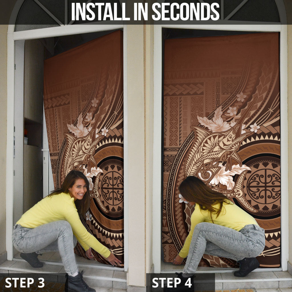 Samoa Tatau Marlin Door Cover With Siapo Motifs Brown LT05 - Polynesian Pride