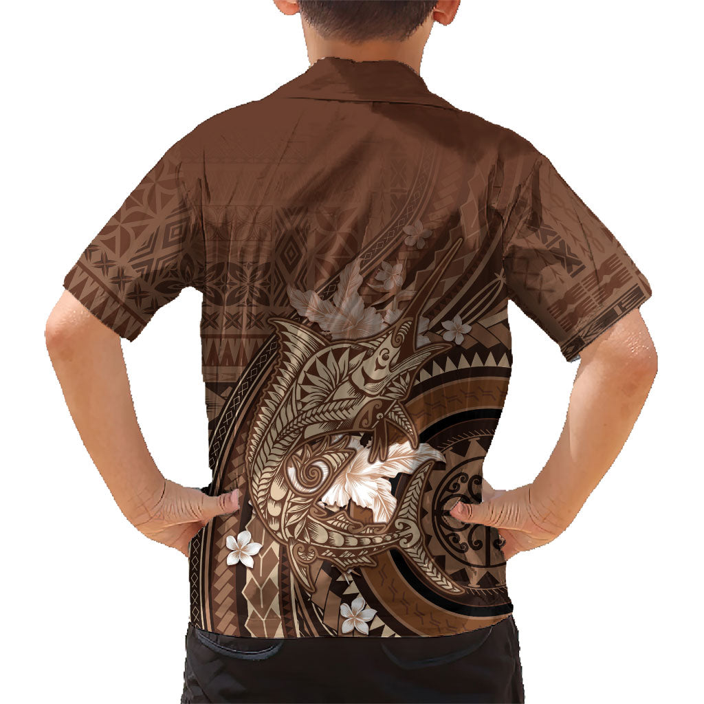 Samoa Tatau Marlin Family Matching Mermaid Dress and Hawaiian Shirt With Siapo Motifs Brown