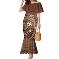 Samoa Tatau Marlin Family Matching Mermaid Dress and Hawaiian Shirt With Siapo Motifs Brown