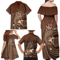 Samoa Tatau Marlin Family Matching Off Shoulder Maxi Dress and Hawaiian Shirt With Siapo Motifs Brown